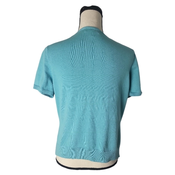 Lands' End Robin Egg Blue Short Sleeve Cotton Sweater Size MP 10/12 - Picture 3 of 5